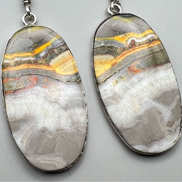 New Bumblebee Jasper Stone Silver Overlay Hook Earrings - Picture 2 of 6